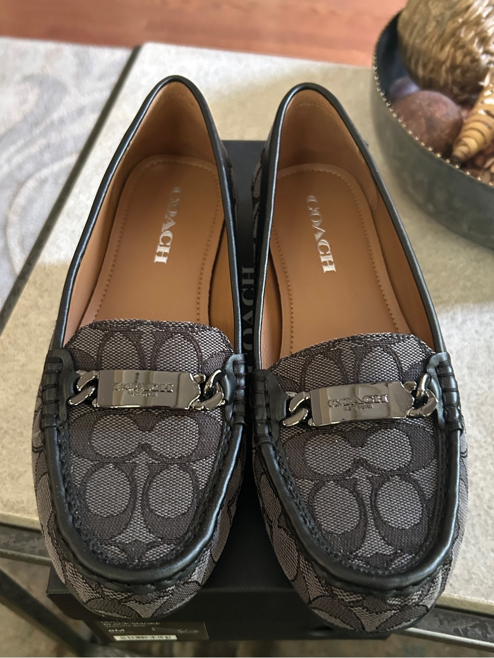 COACH “Olive” Sig Jacquard Loafers Black & Gray Sz 8 M